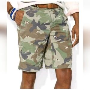 Polo Ralph Lauren Camo Dog Embroidered Shorts, Green, W32,